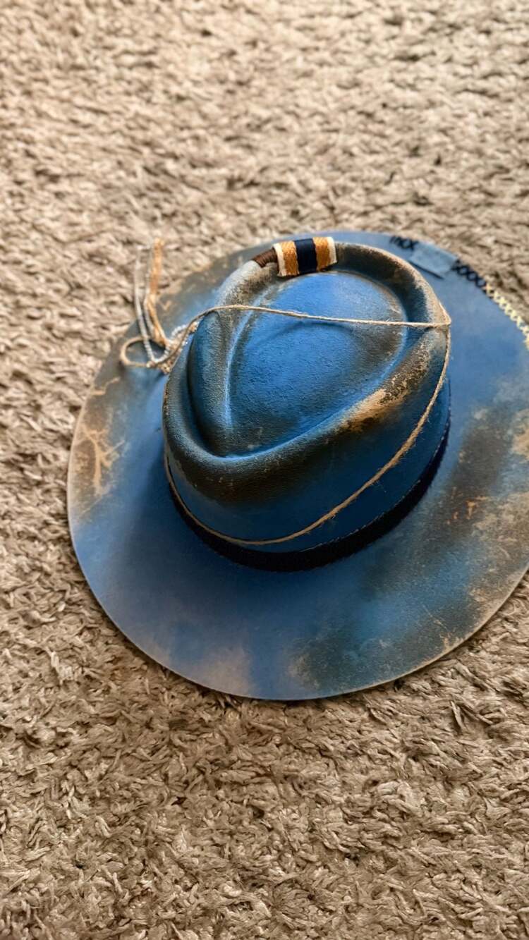 Distressed Bespoke Fedora Hat Petrol Blue
